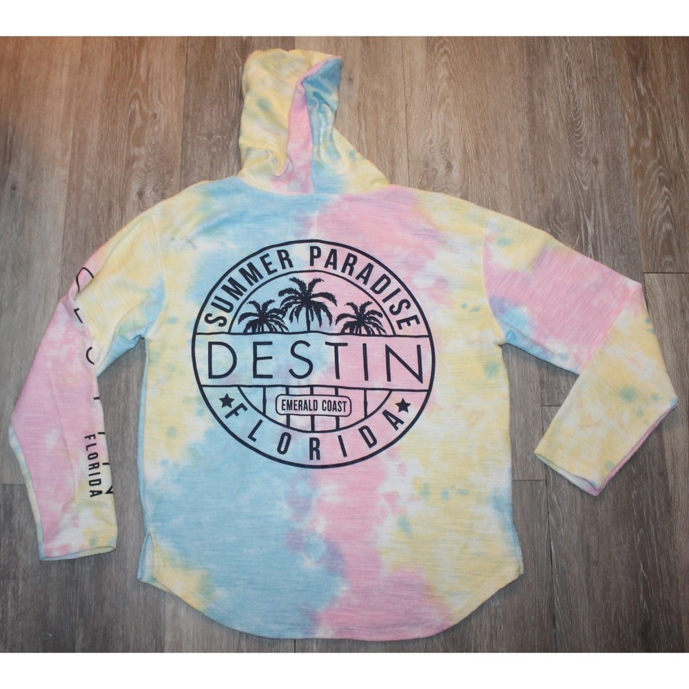 Unique Destination Destin Florida Summer Paradise Tie-Dye style Hoodie Size L - Picture 2 of 8